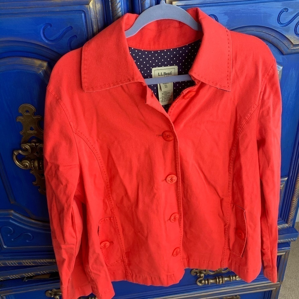 LL Bean Jacket Stretch Cotton Anchor Button Sz XL
